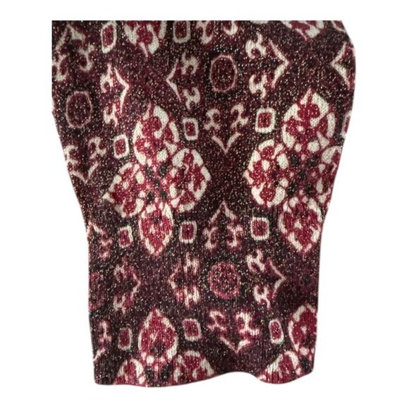 Talbots Womens Cardigan Sweater Burgundy Wine Paisley Print Metallic Gold L NWOT - Picture 3 of 13